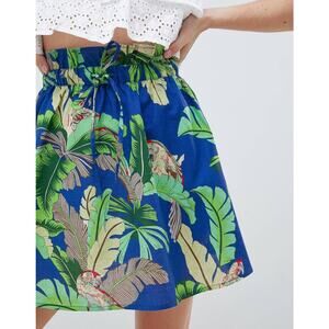 ASOS Linen Mini Skirt Women's Plus Size 18 Parrot Tropical Floral Print